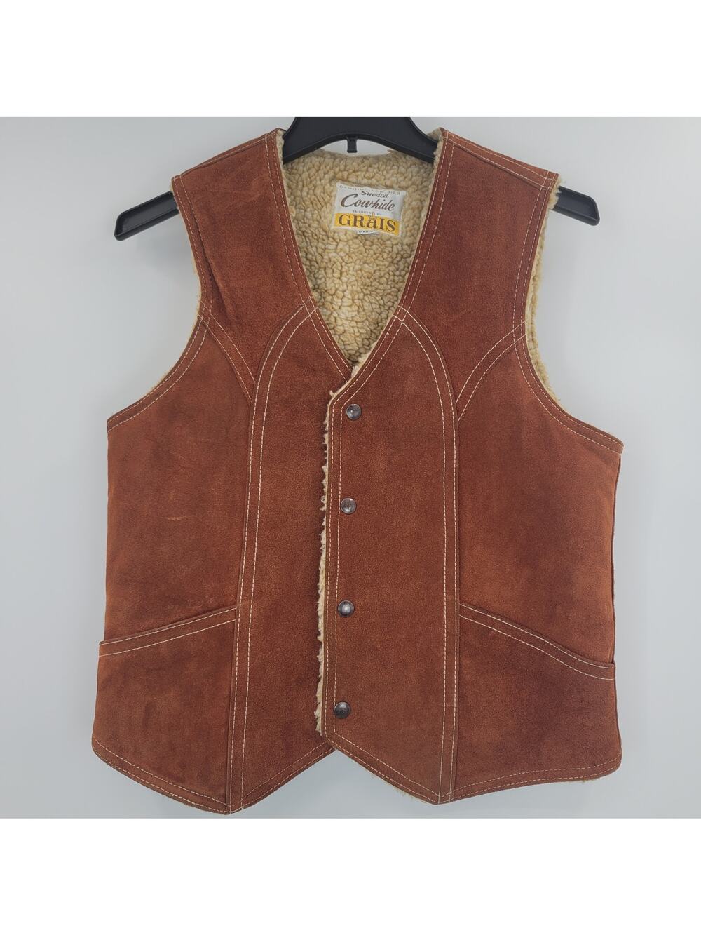 Vintage Genuine Suede Sherpa Lined Cowhide Leather Vest Rust Color Size M